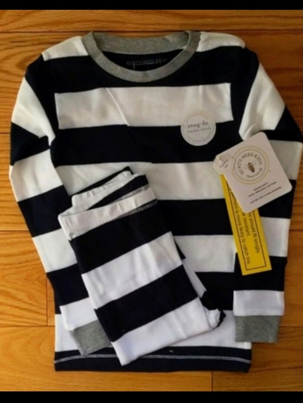 Burt's Bees Kids Navy and White Striped Snug-Fit Pajama Set